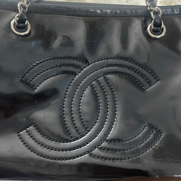 Chanel black patent leather GRAND SHOPPER TOTE GST BAG shoulder purse Authentic - Picture 12 of 17